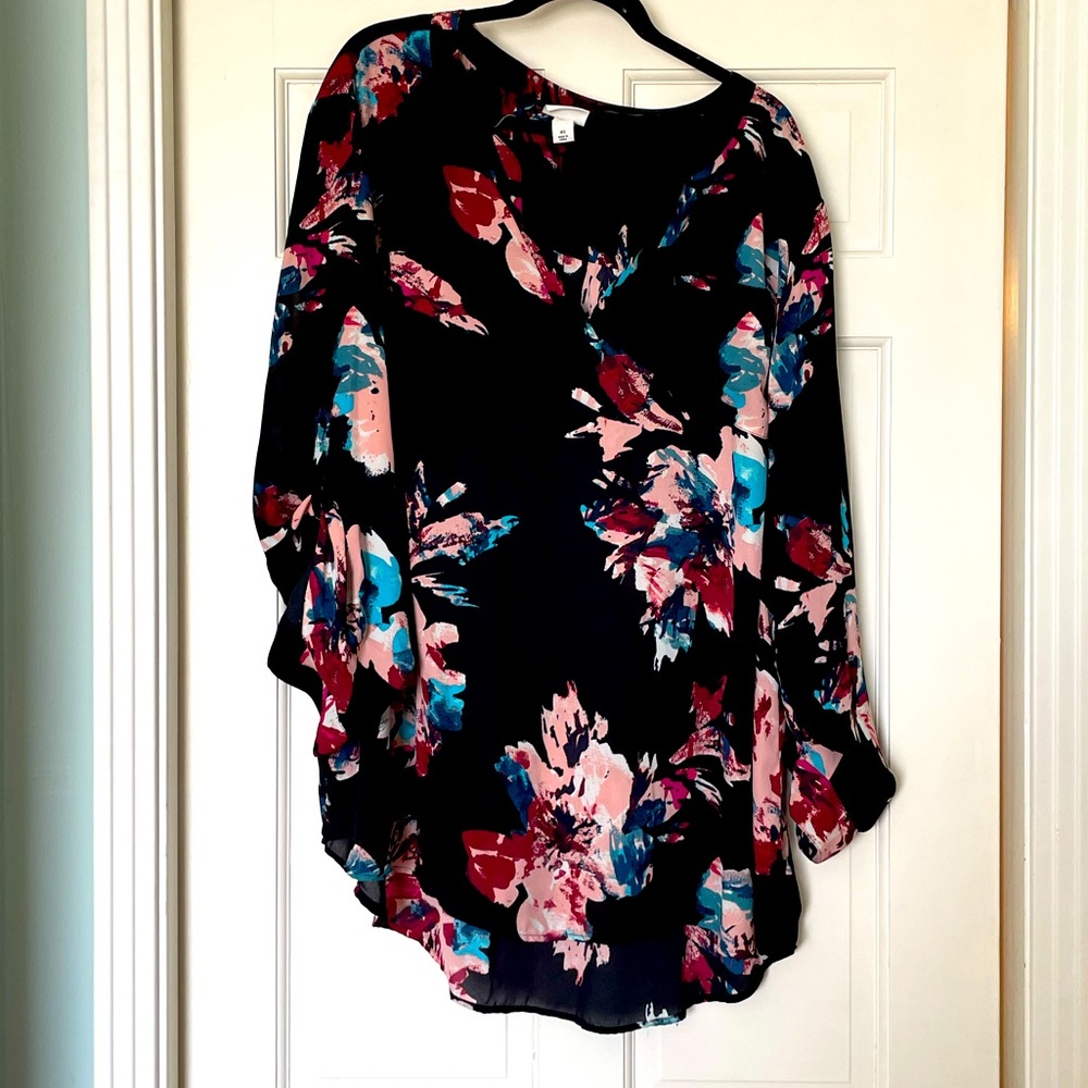Long sleeve floral tunic blouse